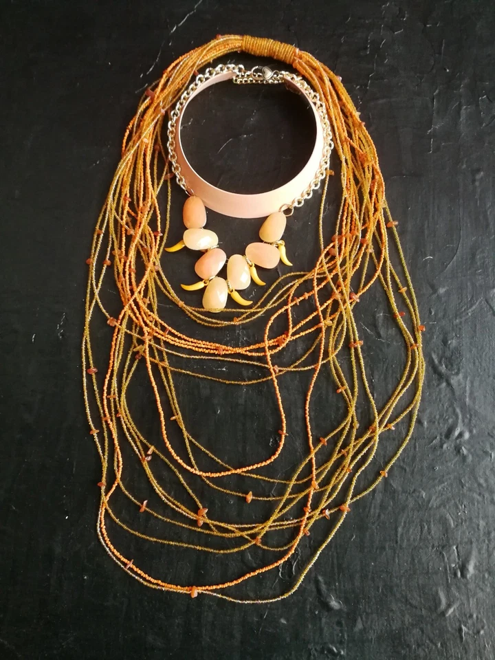 珠宝项链吊坠护身符 vogue tris 套装领煤层橙色围兜 — 第 3/4 张图片