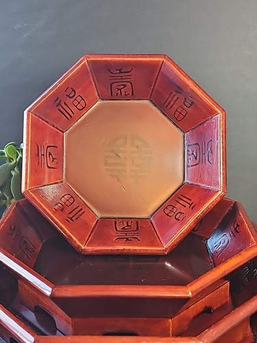 VTG Mid Century Korean Octagon Nesting Trays Lacquered Stackable - Picture 5 of 9