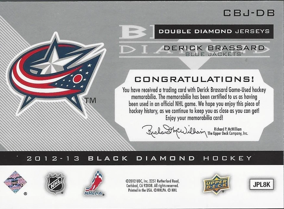 Derick Brassard 2012-13 Upper Deck Black Diamond Double Jersey #CBJDB - Image 2 of 2