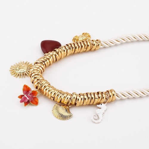 Gold chunky charms summer rope collar pendant necklace - Picture 5 of 8