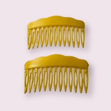 Vintage Lemon Yellow 1980's Hair Comb Scalloped Edge Set Of 2 Plastic Retro MOD