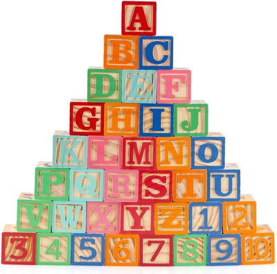 Wooden ABC Toy Building Blocks for Toddlers 1-3 36 PCS Wood Alphabet Number... 