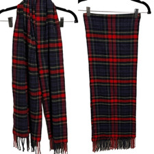 No Brand- Unisex Red Green Blue Plaid Tartan Cashmere Blend Fringe Hem Scarf