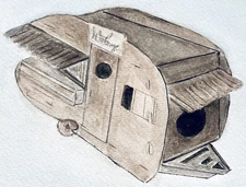 Japanese Watercolor Camper Retro Travel Americana Art 10" MCM Trailer Roadtrip