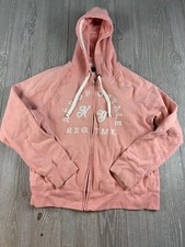 Aeropostale Pink Zip Hoodie Women's Fleece Raised Lettering Embroidery Size XL