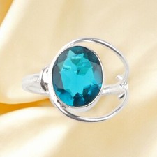 Natural Apatite Gemstone 925 Stamped Silver Jewelry Anniversary Ring All Size DL