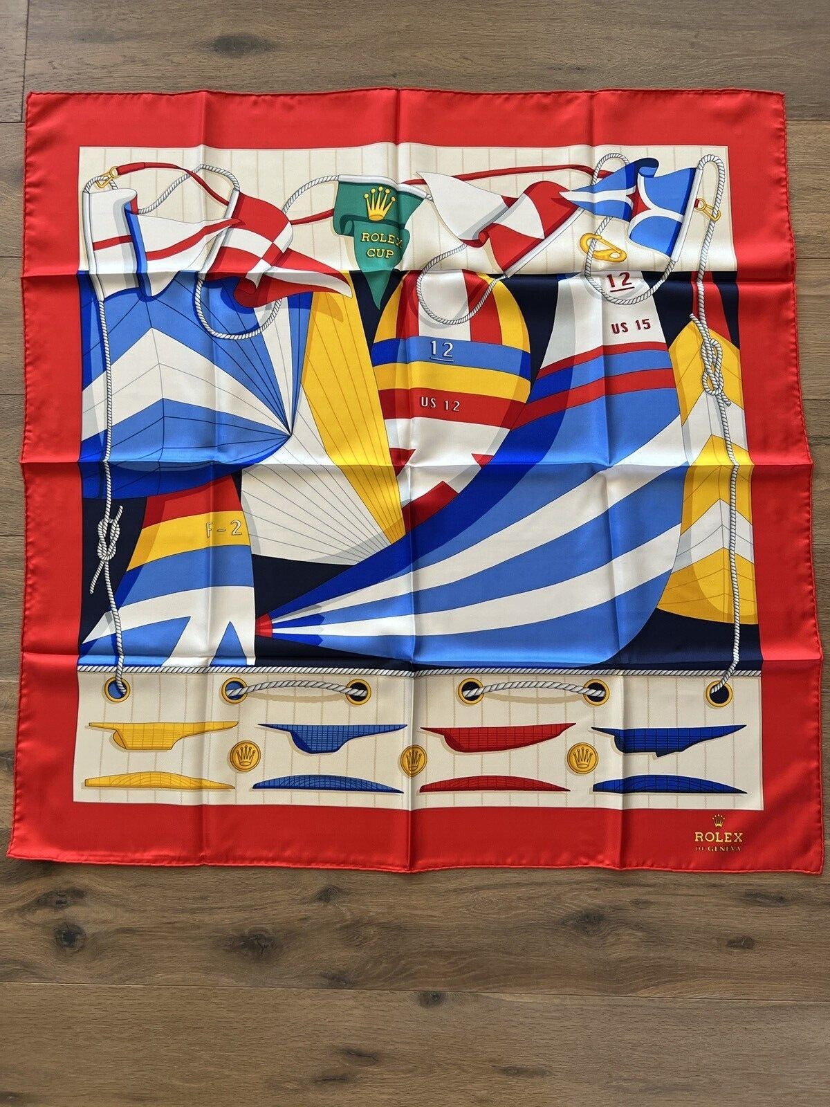 Vintage Rolex Geneve Scarf, 100% Silk