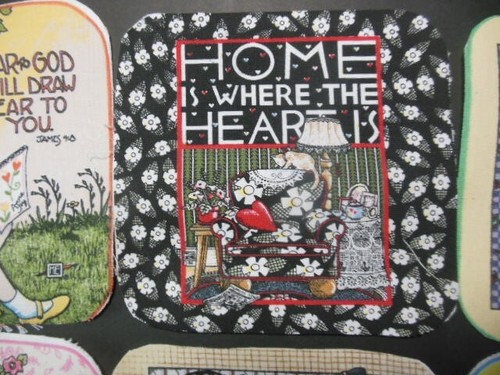 8 fabric pieces, Mary Engelbreit prints: 6.5" x 6.5" - Picture 3 of 9