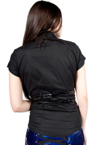 Camicia nera Lip Service Cyber Goth industriale cinturino vinile fibbia XS - Foto 2 di 5