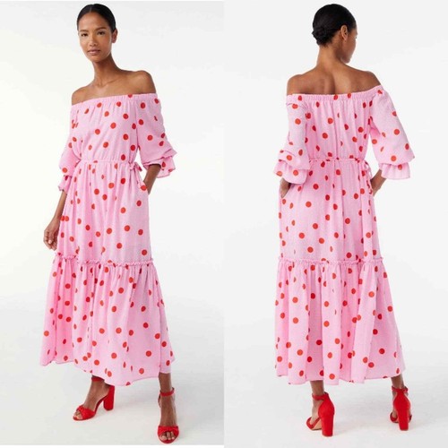 polka dot ruffle maxi dress in pink