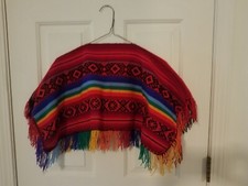 Vintage Child's Unisex Boho Colorful Striped Poncho NWOT