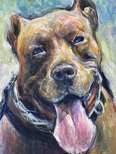 American Pit Bull Art Original Acrylic Painting Impressionism 16x20 Unframed - Picture 11 of 11