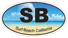 Surf Beach California Oval Bumper Sticker or Helmet Sticker D1220 Euro Oval