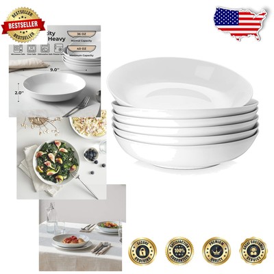 Timeless White Pasta & Salad Bowls - Set of 6 Ceramic 9-Inch, Stackable Design