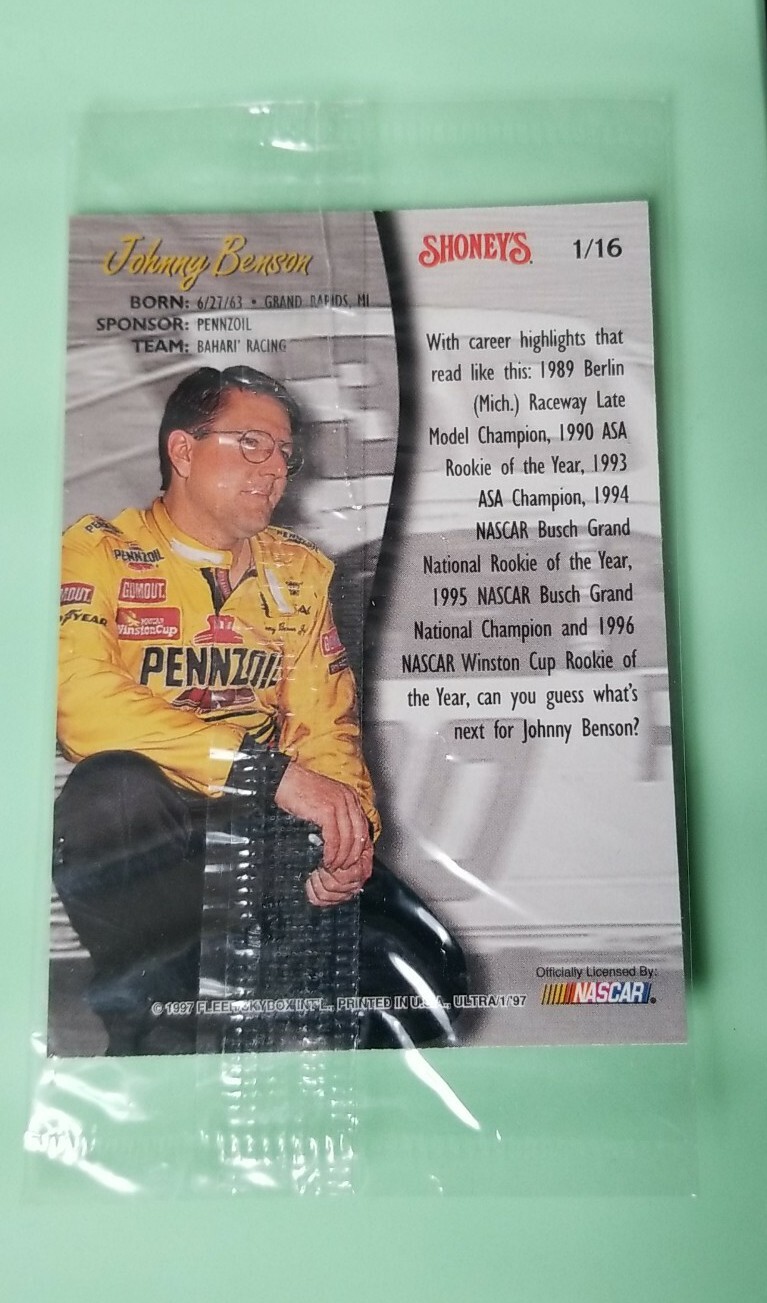 Johnny Benson 1997 Fleer Ultra Shoney's NASCAR #1/16 Bahari Racing ...