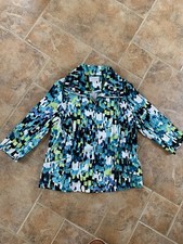 Erin London Blue Green Turquoise Camo Art Paint Smart Vintage Light Jacket S /12