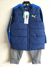 New Puma Kids' 3-piece Puffer Vest Set, XXS-3/4, Boy's Jacket, Tee  Fleece Pant