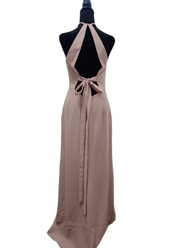 Dessy Collection Halter Criss Cross Cutout Back Maxi Dress Blush 8 Sample - Picture 9 of 13