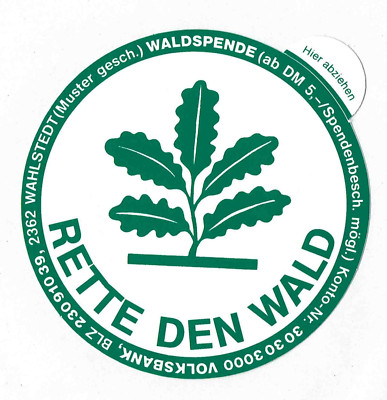 Old Sticker ''Save the Forest'' Round Volksbank Advertising DM Era Collectors 11 cm