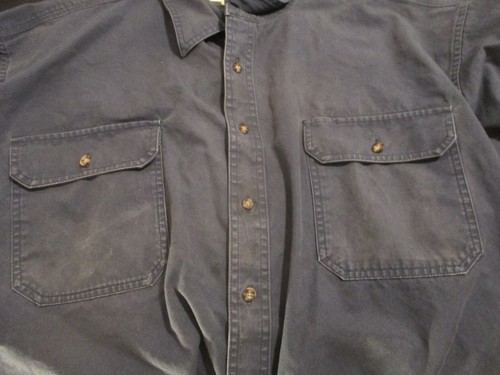 CABELA'S MENS COTTON HEAVY DUTY WORK SHIRT DRK BLUE 3XL 3TG BUTTON DOWN WORN - Picture 12 of 16