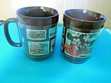 2 Vintage Walt Disney World Brown Thermo Serv Mugs Cups (Made In USA)