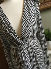 ZARA Black & White Zebra Print Wrap Dress Cover Up Open Back Large BNWT