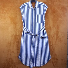 DEREK LAM Shirt Dress Womens Size 6 Blue Stripe Button Up Belted Pocket Collared