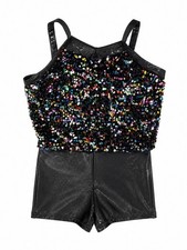 Laylas Dance LC Child Black Rainbow Sequin Dance Costume Romper Jazz Tap