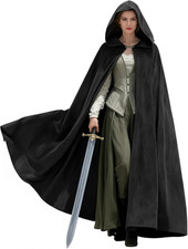 UQJE Medieval Cloak with Hood Halloween Renaissance Hooded Cape for Men and Wome