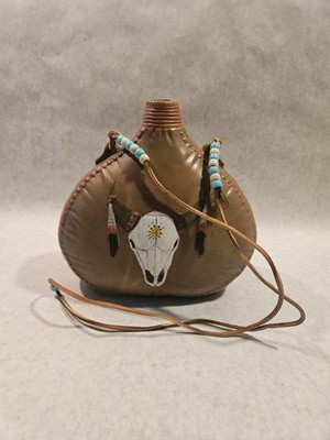 Vintage Native American Pottery Canteen Whiskey Decanter Eagle Dancer 1980's 9''