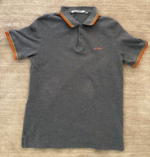 Ben Sherman, VINTAGE | BEN SHERMAN Men's Striped Collar Pique Cotton Grey Polo Shirt | Medium