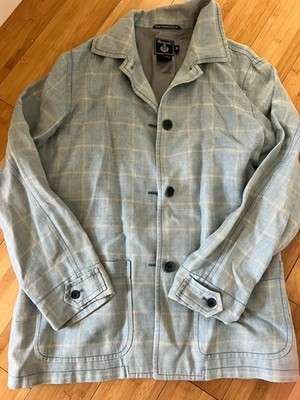 Faconnable 100% Linen Windowpane Chore Jacket Blue French Workwear XS