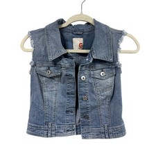G by GUESS Womens Medium Wash Distressed Denim Vest Blue Size M R32N2000000