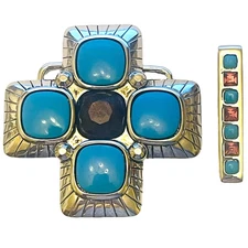 Belt Buckle Rhinestone Statement Blue Purple Silver Tone Cross with Loop Fashion