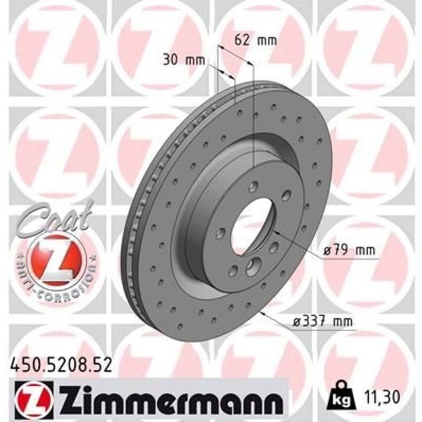 2X Zimmermann 450.5208.52 Bremsscheibe FüR Land Rover Discovery Range L319 L320-image