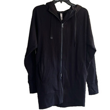New-Athleta-XS-black-Triump full zip long hooded jacket, cozy fleece inside.