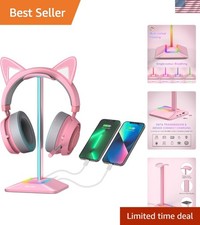 Elegant Pink RGB Headset Stand with Sturdy Aluminum Base Charging Ports