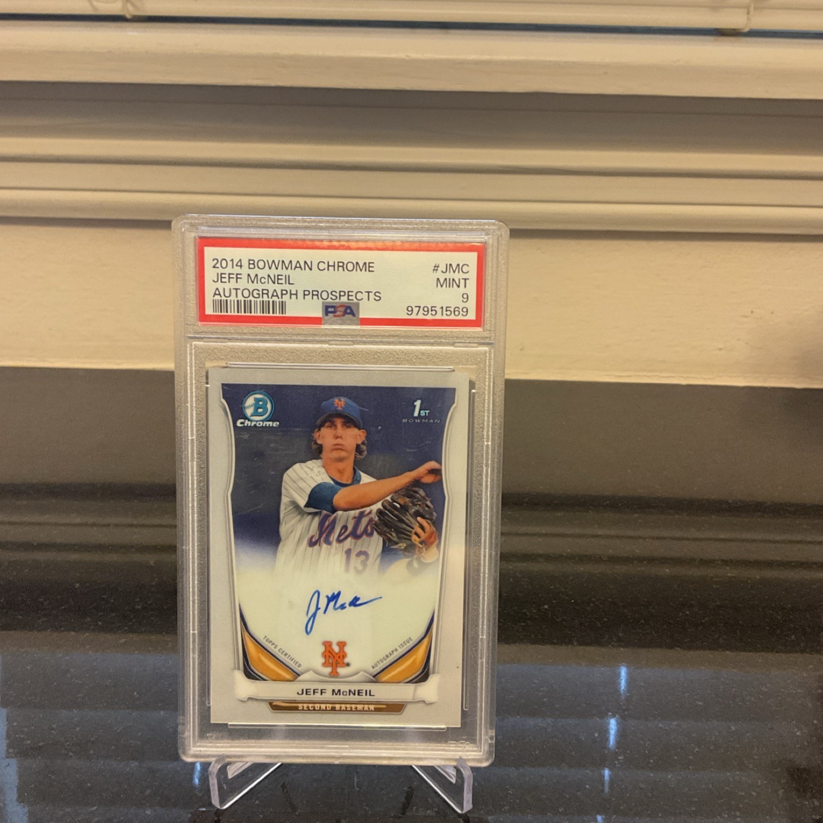 Bowman 2014 Chrome Prospect Autographs Rookie Jeff McNeil #BCAP-JMC PSA 9 Mets