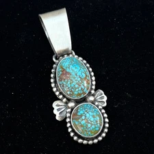 Natural Kingman Turquoise sterling silver pendant 7 Navajo Paul Livingston