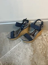 Charles By Charles David Wedges Blue And White Stripped. Size 7 1/2