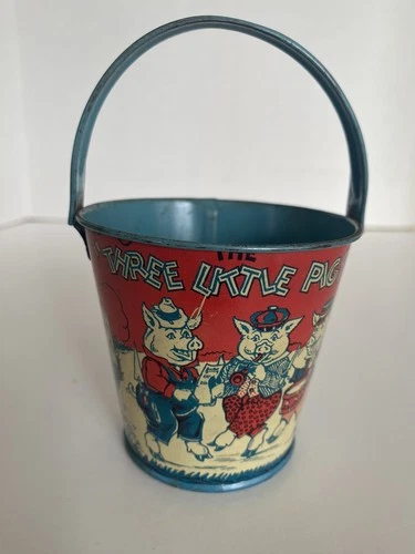 Vintage J. Chein "The Three Little Pigs" Sand Pail