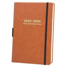 2025-2026 Planner - Planner 2025-2026 Weekly and Monthly with Stickers, brown