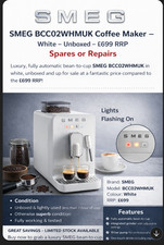 SMEG BCC02WHMUK Bean To Cup Coffee Machine – White – Spares Or Repairs – Boxed –