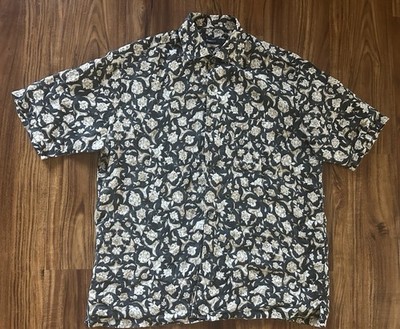 Zegna Sport Men's Floral 100% Linen Short Sleeve Button Up Shirt, Size L