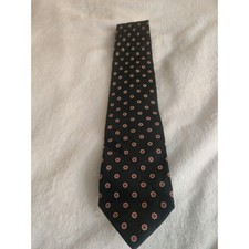 Preswick & Moore Mens Silk Tie Black Red Floral Medallion Handsewn USA Made