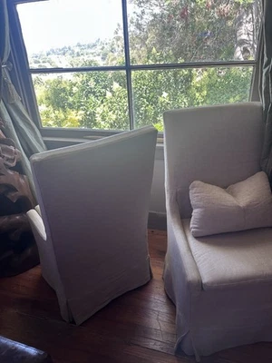 2 Restoration Hardware Belgian Flax Linen Sand Slipcover Dining Chairs - Image 1 of 3