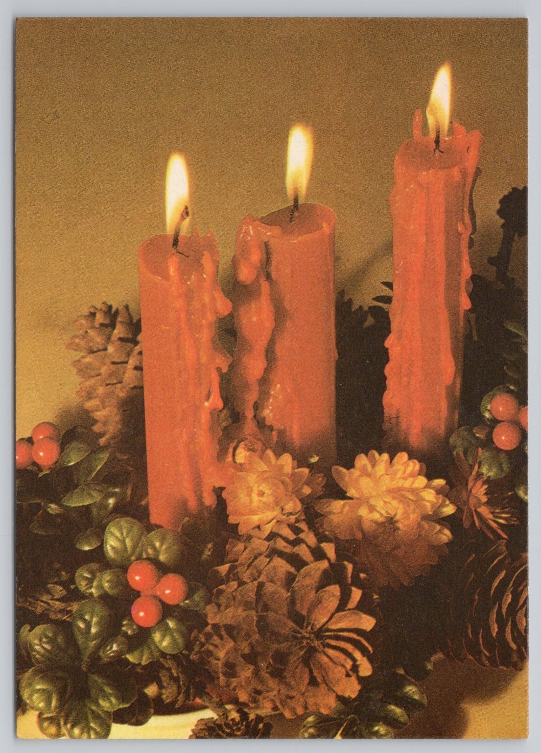 Christmas Candles & Pinecones Estonian Postcard, Posted 1985 Europe