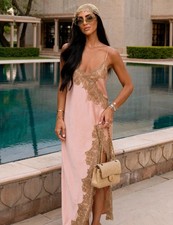 ZARA NEW WOMAN STRAPPY LONG ZW SATIN LACE DRESS SLIT DUSTY PINK 2678/047 sz M
