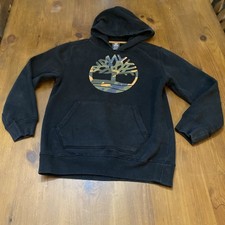 Timberland Brown Logo Long Sleeve Black Pullover Hoodie Boy's Size M 10-12