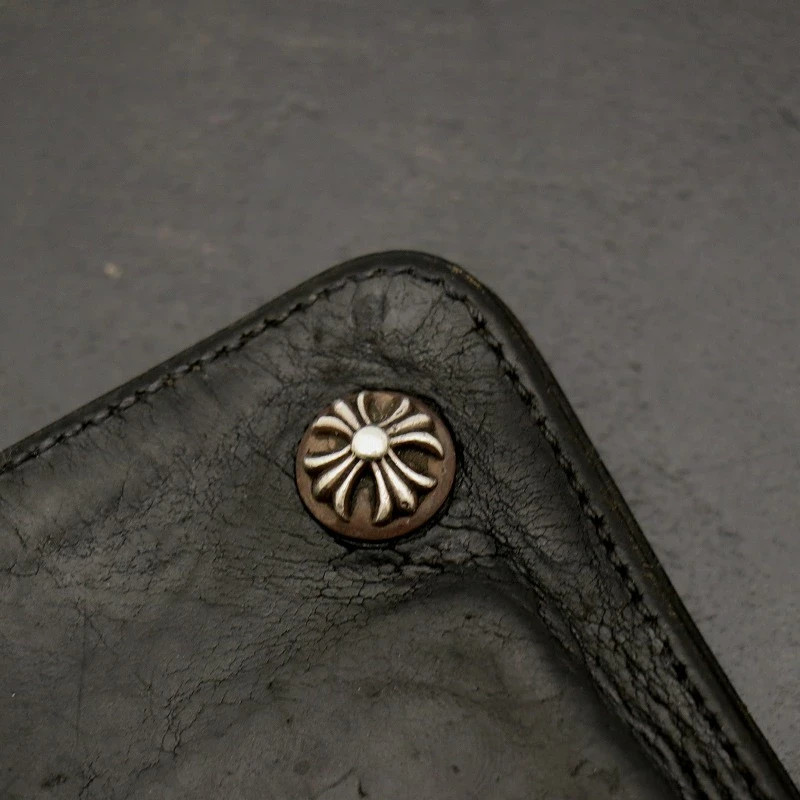 Chrome Hearts 2ZIP Wallet Silver x Leather Black Bifold Cross